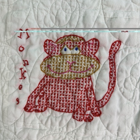 Childrens Zoo Embroidered Quilt Blanket Handmade Baby Toddler Animal Theme - Picture 13 of 16